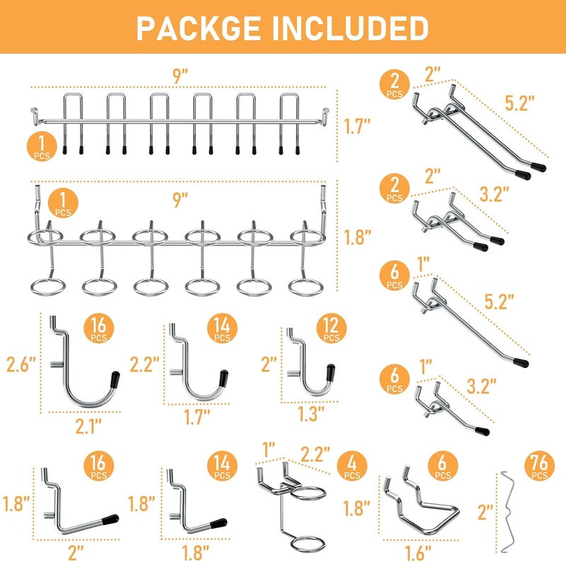 INCLY 176PCS Extra Thick Pegboard Hooks, 1/4" Heavy Duty Metal Peg Board Hooks Assortment with Peg Locks Pegboard Accessories Kit for Garage Wall Organizer Hanging Tools - Image 4